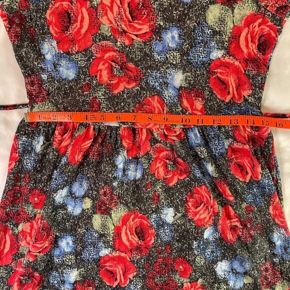 Almost Famous Girl's Size L Floral Dress Red Pink Blue Short Sleeves Tie Back - Picture 5 of 11